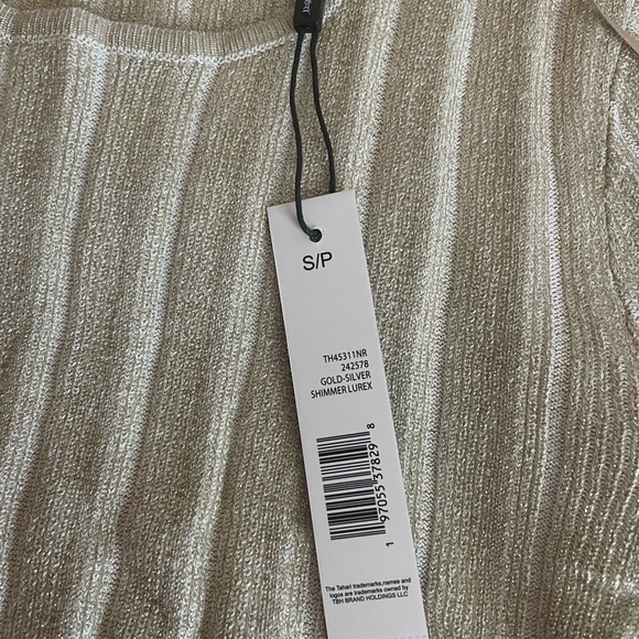 T TAHARI Womans Metallic Ribbed Short Sleeve Sweater Small P Gold Silver Shimmer - Picture 9 of 10